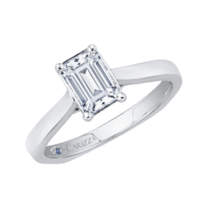 14K White Gold Emerald Cut Diamond Solitaire Engagement Ring (Semi-Mount) - Wholesale Diamonds TX