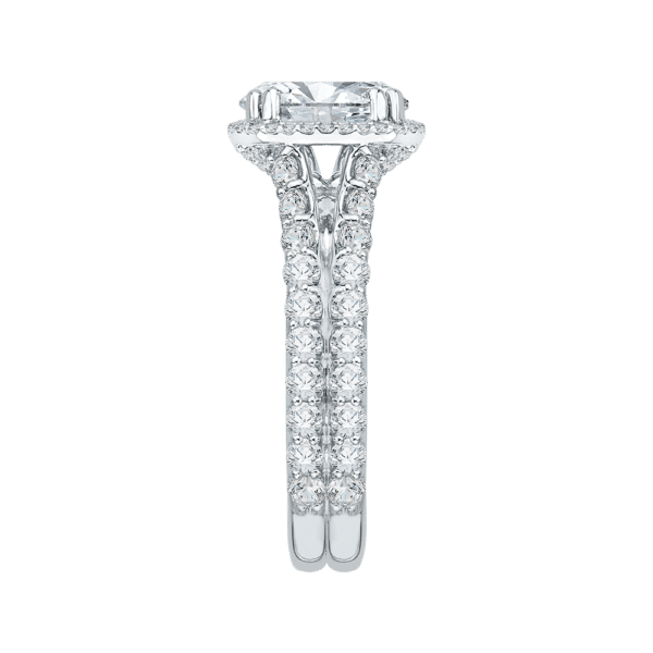 18K White Gold Round Cut Diamond Split Shank Halo Engagement Ring (Semi-Mount)- Wholesale Diamonds TX