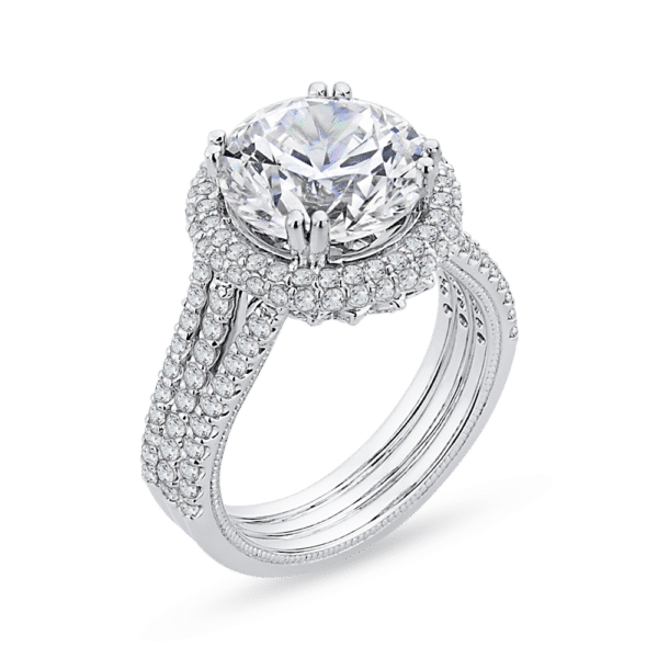 18K White Gold Round Cut Diamond Engagement Ring (Semi-Mount)- Wholesale Diamonds TX