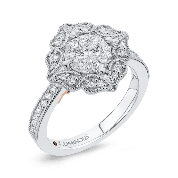 14K White Gold Round Cut Diamond Flower Shape Engagement Ring- Wholesale Diamonds TX