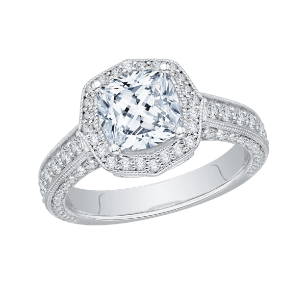 18K White Gold Cushion Cut Diamond Halo Engagement Ring (Semi-Mount)- Wholesale Diamonds TX