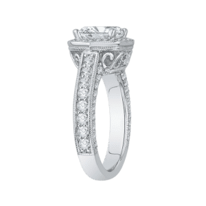 18K White Gold Cushion Cut Diamond Halo Engagement Ring (Semi-Mount)- Wholesale Diamonds TX