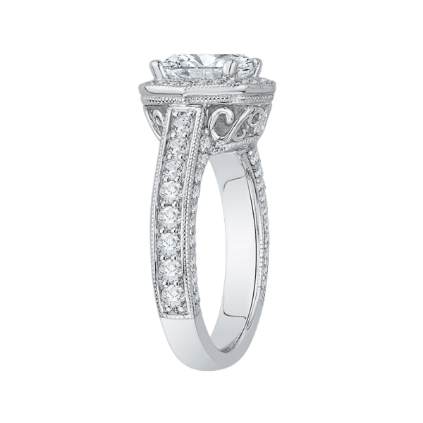 18K White Gold Cushion Cut Diamond Halo Engagement Ring (Semi-Mount)- Wholesale Diamonds TX