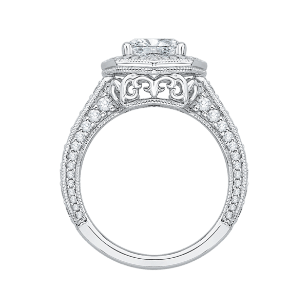 18K White Gold Cushion Cut Diamond Halo Engagement Ring (Semi-Mount)- Wholesale Diamonds TX
