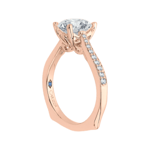 14K Rose Gold Round Cut Diamond Solitaire with Accents Engagement Ring (Semi-Mount)- Wholesale Diamonds TX