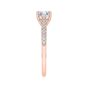 14K Rose Gold Round Cut Diamond Solitaire with Accents Engagement Ring (Semi-Mount)- Wholesale Diamonds TX