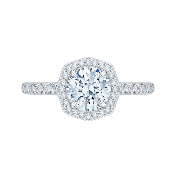 14K White Gold Round Cut Diamond Octagon Shape Halo Engagement Ring (Semi-Mount)- Wholesale Diamonds TX