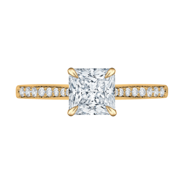 14K Yellow Gold Princess Cut Diamond Solitaire with Accents Engagement Ring (Semi-Mount)- Wholesale Diamonds TX