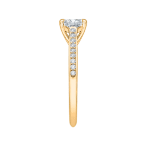 14K Yellow Gold Princess Cut Diamond Solitaire with Accents Engagement Ring (Semi-Mount)- Wholesale Diamonds TX