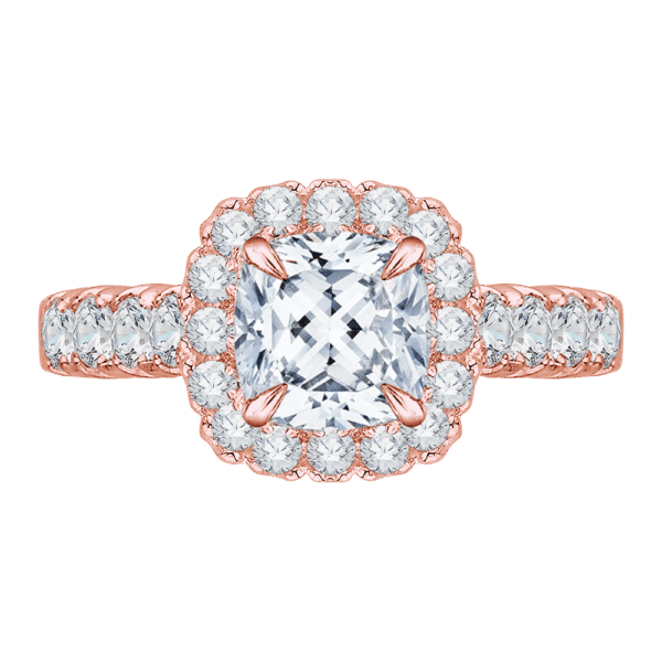 14K Rose Gold Cushion Cut Diamond Halo Engagement Ring (Semi-Mount)- Wholesale Diamonds TX