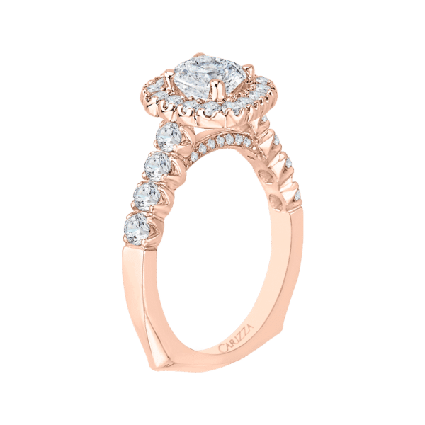 14K Rose Gold Cushion Cut Diamond Halo Engagement Ring (Semi-Mount)- Wholesale Diamonds TX