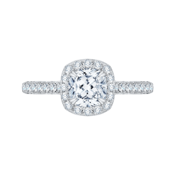 14K White Gold Cushion Halo Diamond Engagement Ring (Semi-Mount)- Wholesale Diamonds TX