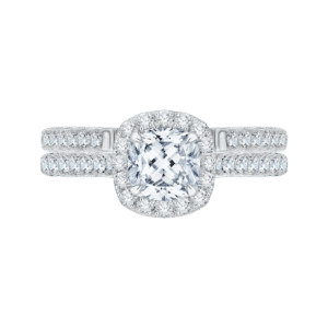 14K White Gold Cushion Halo Diamond Engagement Ring (Semi-Mount)- Wholesale Diamonds TX