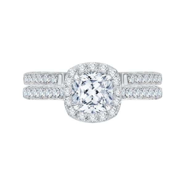 14K White Gold Cushion Halo Diamond Engagement Ring (Semi-Mount)- Wholesale Diamonds TX