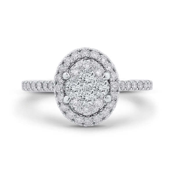 14k Two-Tone Gold Round Cut Diamond Oval Shape Halo Engagement Ring - Wholesale Diamonds TX