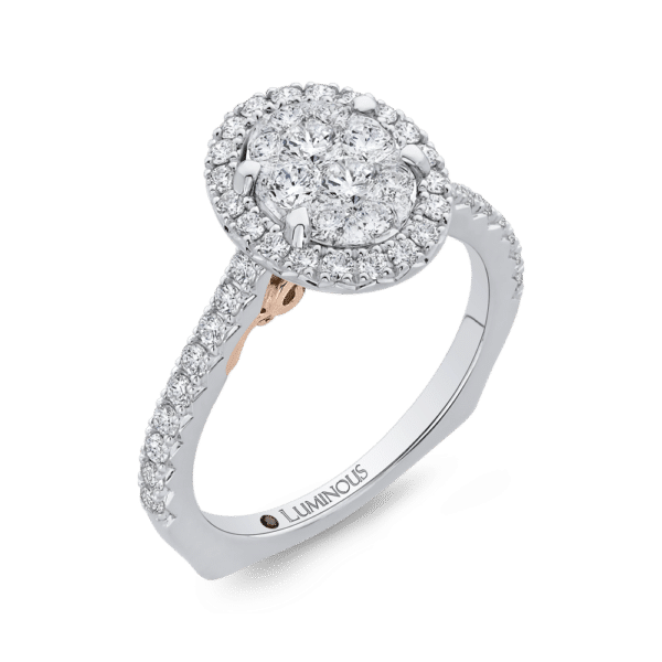 14k Two-Tone Gold Round Cut Diamond Oval Shape Halo Engagement Ring - Wholesale Diamonds TX