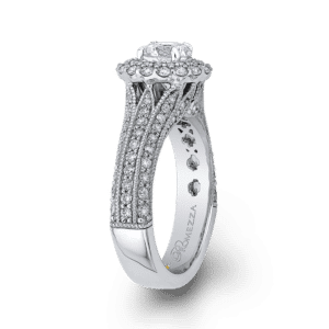 14k White Gold Round Cut Diamond Double Halo Vintage Engagement Ring - Wholesale Diamonds TX