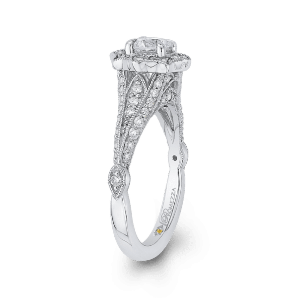 14k White Gold Round Diamond Vintage Halo Vintage Engagement Ring - Wholesale Diamonds TX