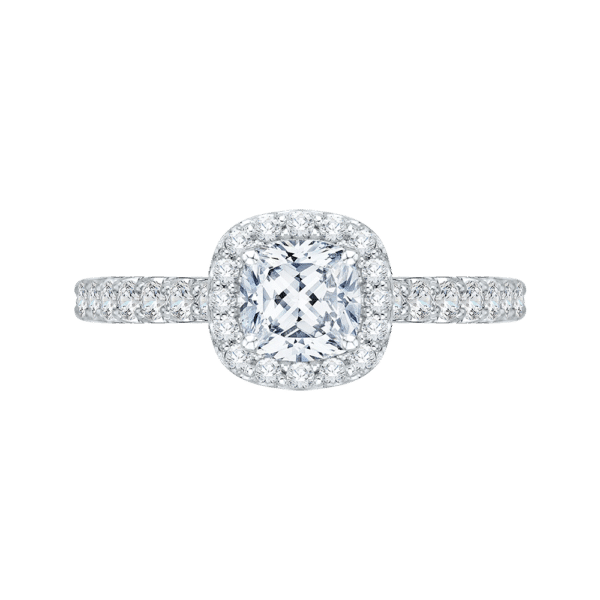 Cushion Diamond Halo Engagement Ring In 14K White Gold- Wholesale Diamonds TX