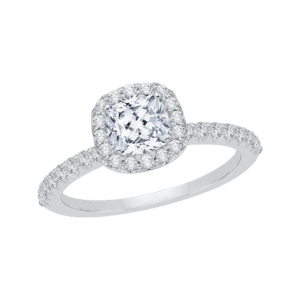 Cushion Diamond Halo Engagement Ring In 14K White Gold- Wholesale Diamonds TX
