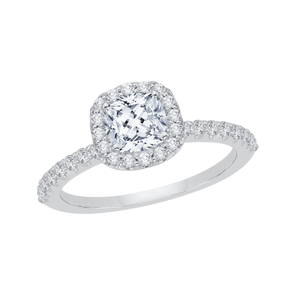 Cushion Diamond Halo Engagement Ring In 14K White Gold- Wholesale Diamonds TX
