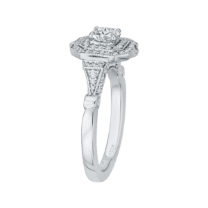 14K White Gold Cushion Cut Diamond Double Halo Vintage Engagement Ring- Wholesale Diamonds TX