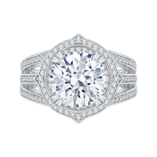 18K White Gold Round Cut Diamond Halo Engagement Ring (Semi-Mount)- Wholesale Diamonds TX