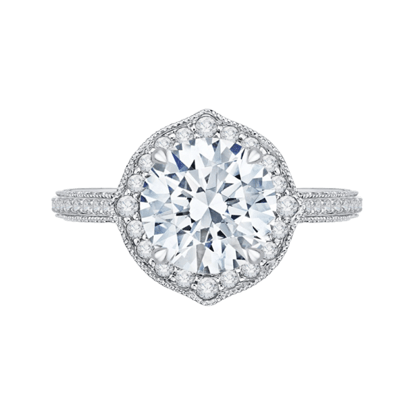 Round Cut Diamond Halo Engagement Ring with 18K White Gold (Semi-Mount)- Wholesale Diamonds TX