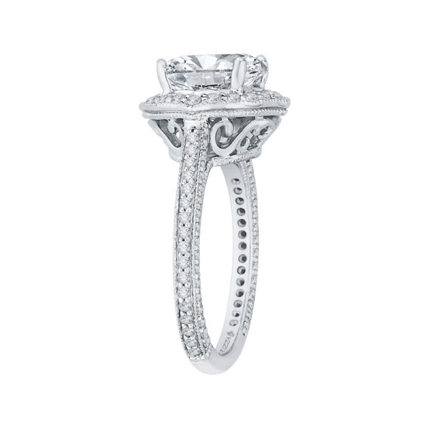 18K White Gold Round Cut Diamond Octagon Shape Halo Engagement Ring (Semi-Mount)- Wholesale Diamonds TX