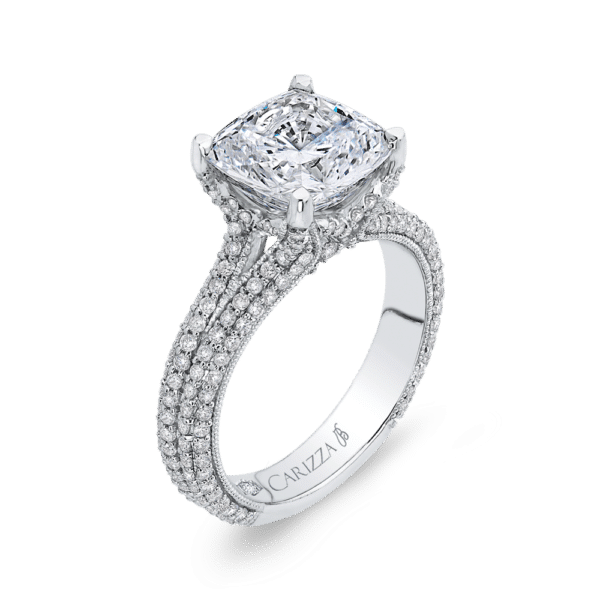 18K White Gold Cushion Diamond Engagement Ring (Semi-Mount)- Wholesale Diamonds TX