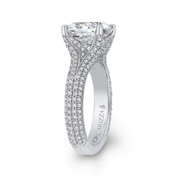 18K White Gold Cushion Diamond Engagement Ring (Semi-Mount)- Wholesale Diamonds TX